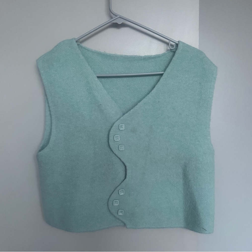 Vintage Green Scalloped Button Up Vest Large